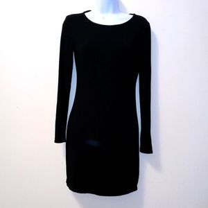 LULUS FITTED MINI DRESS LONG SLEEVE ROUND NECK LIGHTWEIGHT BLACK SIZE MEDIUM